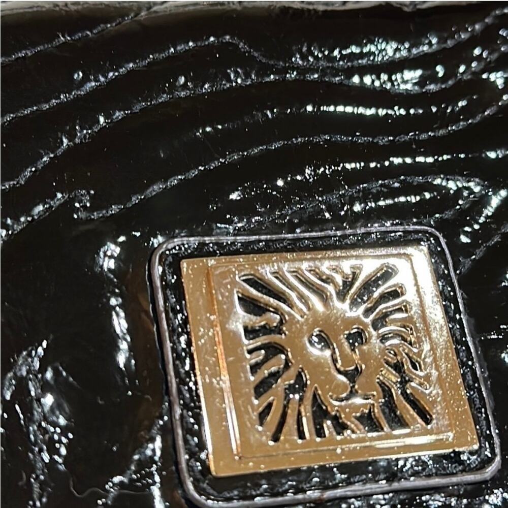 Anne Klein Black Patent Lion Lady Adjustable Shoulder Strap Bag | Color: Black - Picture 5 of 12